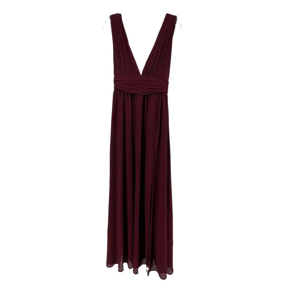 Lulus Burgundy Heavenly Hues Maxi Dress Gown Bridesmaid V Neck Slit Size Small
